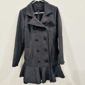 BCBGMAXAZRIA Women's Charcoal Grey Double Breasted Peplum Wool Blend Coat Size M